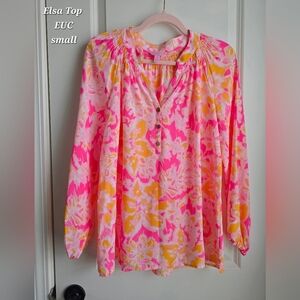 Lilly Pulitzer Elsa Pink and Yellow Floral Blouse
